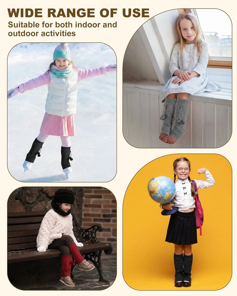 Chicingyou 3 Pairs Winter Fleece Lined Leg Warmers for Kids Girls Knitted Long Leg Warmers Cute Boot Socks for Xmas Gift - Image 5